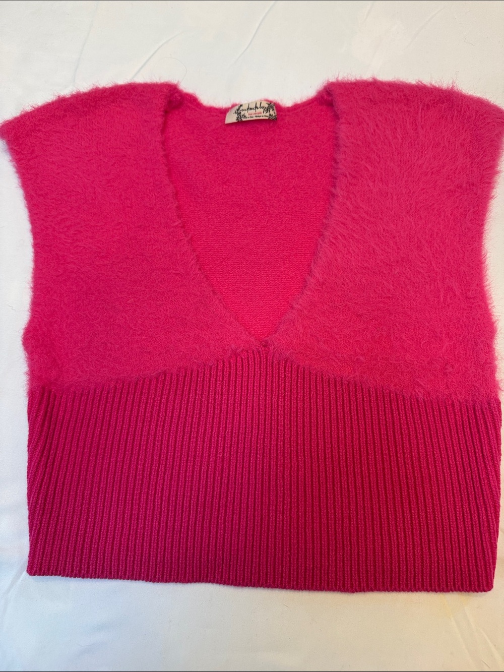 Free People Hot Pink Fuzzy V-Neck Sweater Vest